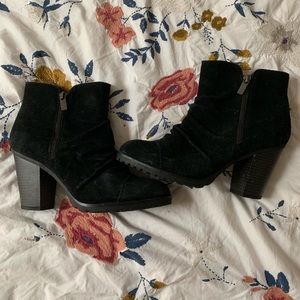 Black Leather Suede Booties